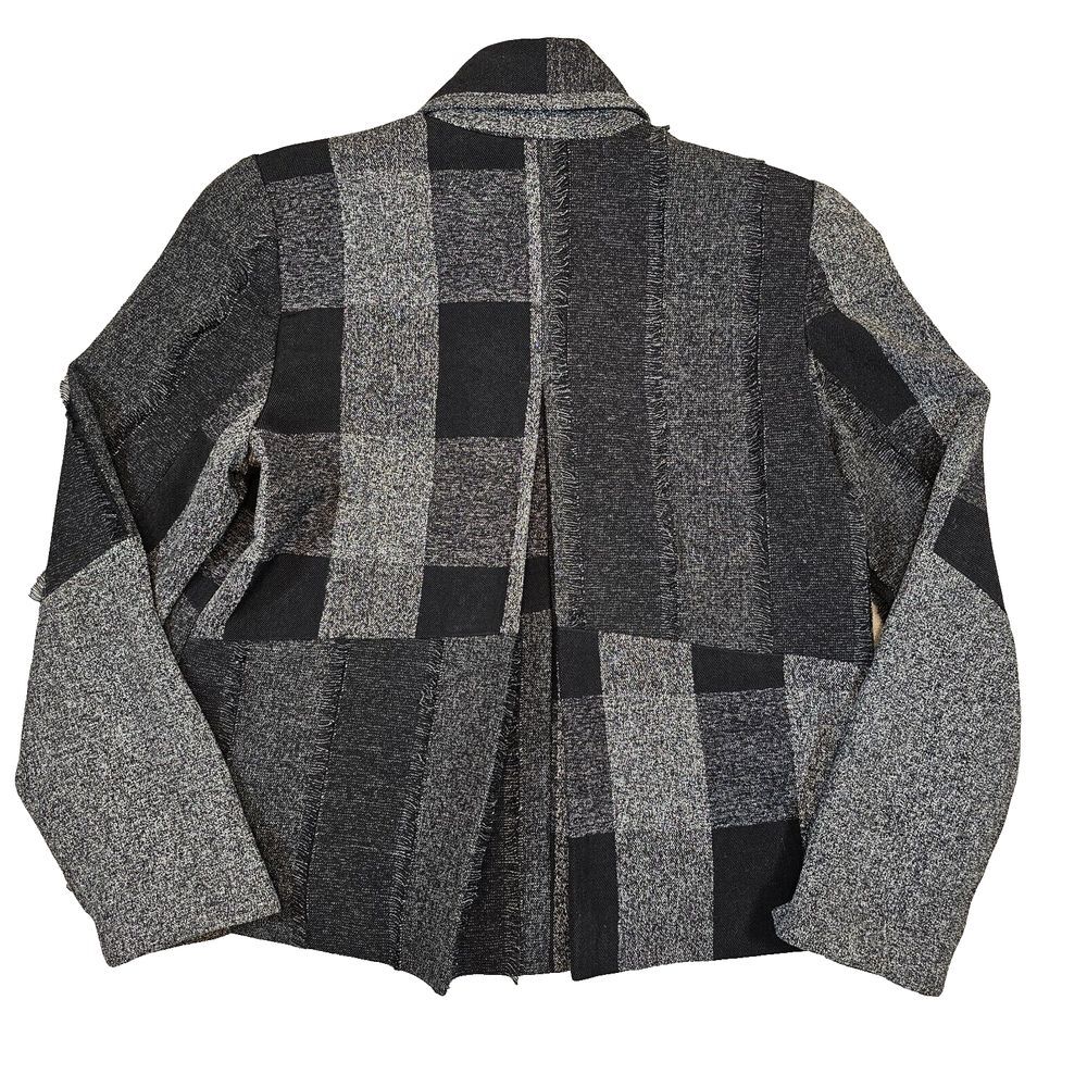 Coldwater Creek VTG Boxy Tweed Fringe Pleated Jacket Preppy Goth Plaid Gray 6 - Picture 2 of 15